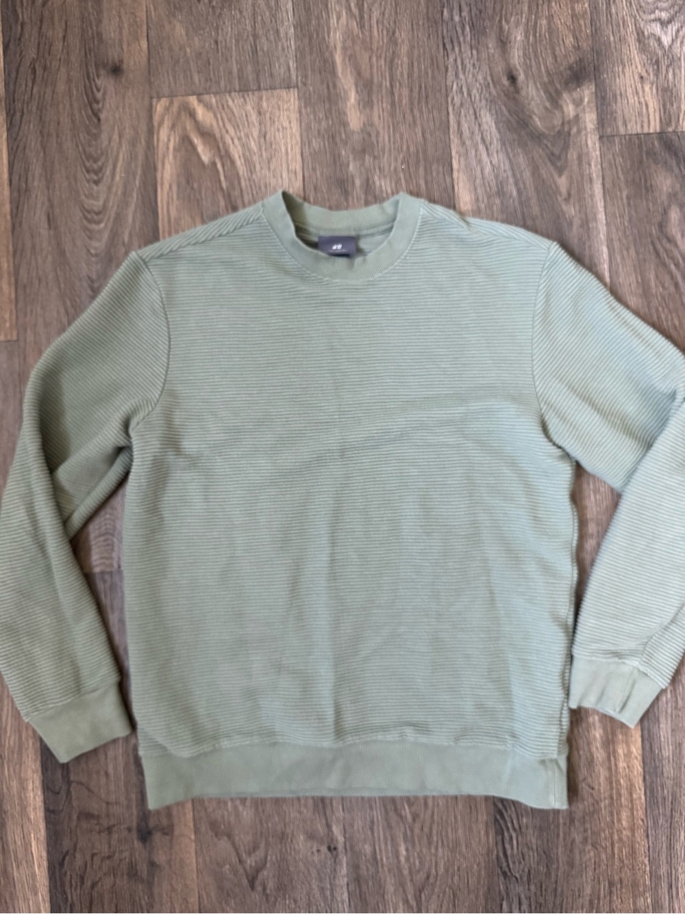 H&M Regular Fit Green Ribbed Knit Crew Neck Pullover Sweatshirt Men’s M